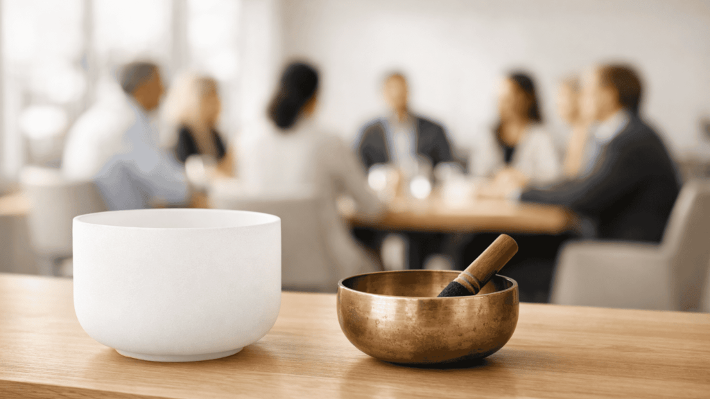 Atelier de sonothérapie pour entreprises et EHPAD en Essonne : bols de cristal et bols tibétains au service du bien-être au travail et de la prévention du burnout chez Chœur Intérieur